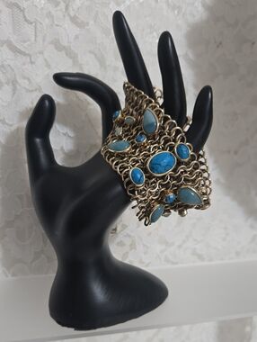Gold And Turquoise Color Old Bracelet  Unsigned  Bracelet Estate Sale Find